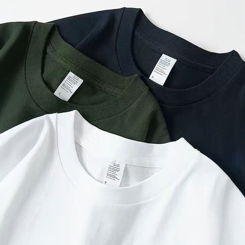 American Style 300g Heavyweight T-Shirt Men's Short-Sleeved Pure Cotton Loose-Fitting T-Shirt Pure Color Inner White Base Shirt Men's Summer