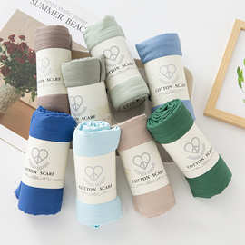 欧美跨境热销透气微弹自然人棉细纹褶皱纯色包头巾女长巾披肩围巾