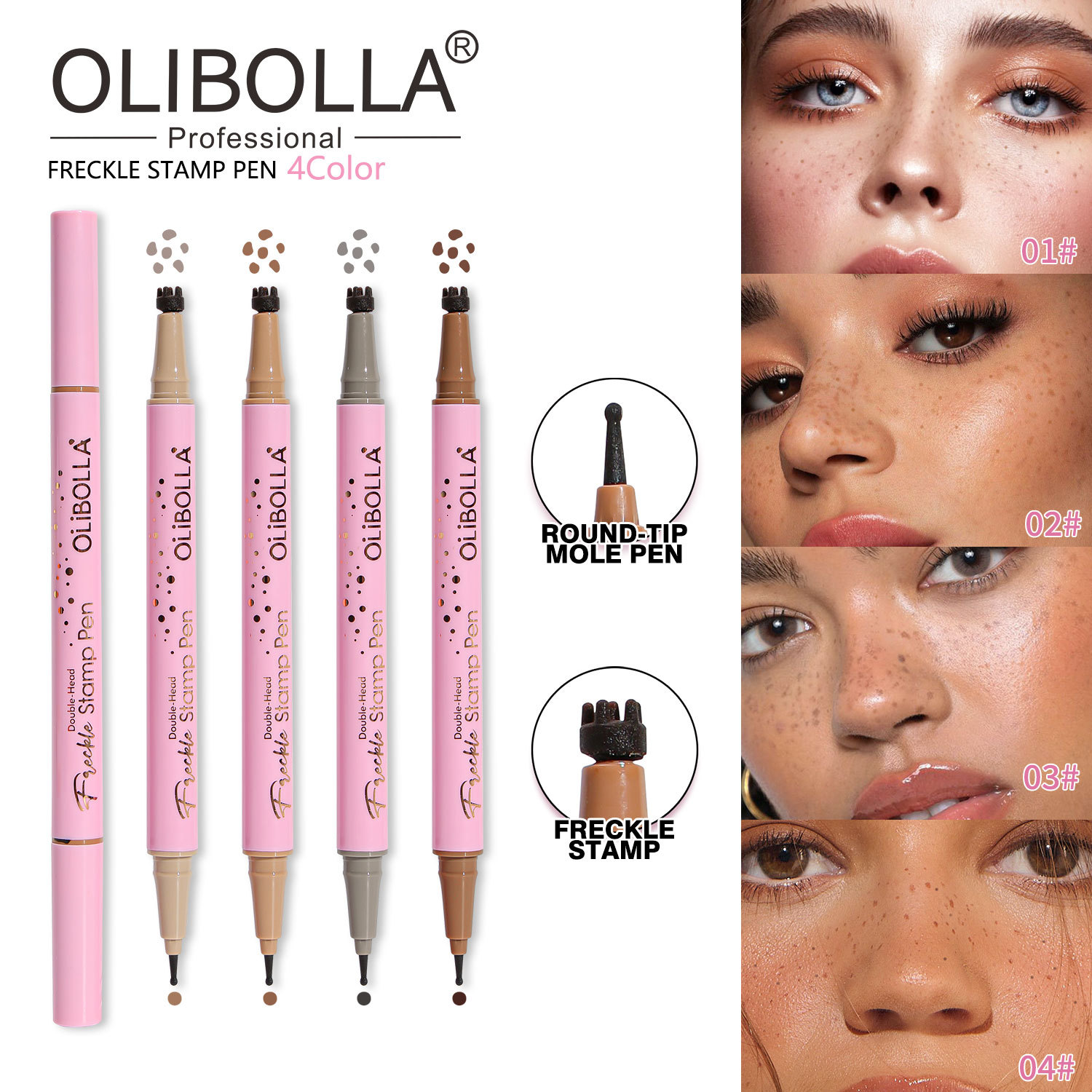 Transfronterizos OLIBOLLA simulación de pecas de doble cabeza pecas sello de pena puntuación de pena impermeable anti-transpiración maquillaje europeo y americano