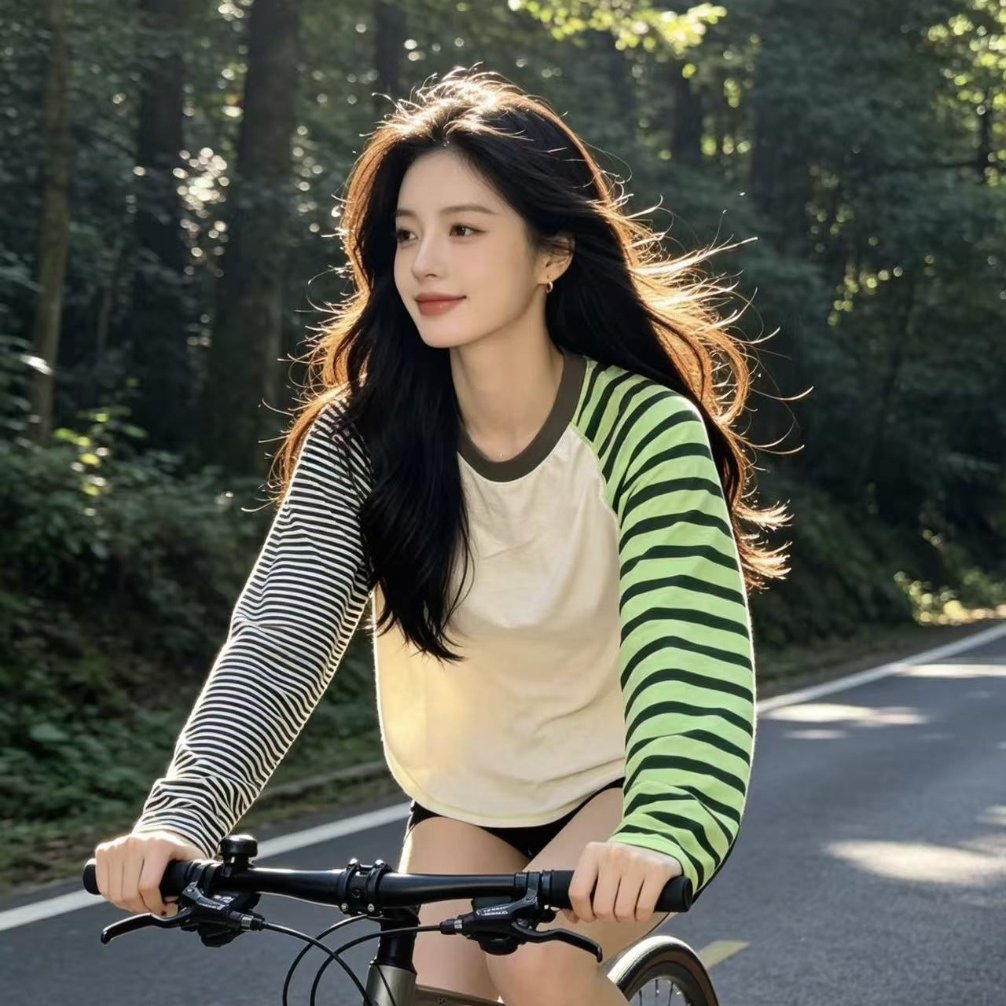 Summer outdoor lightweight niche design dopamine-style asymmetrical sleeve loose-fit color-blocking quick-dry lightweight striped sun-protective long sleeve shirt