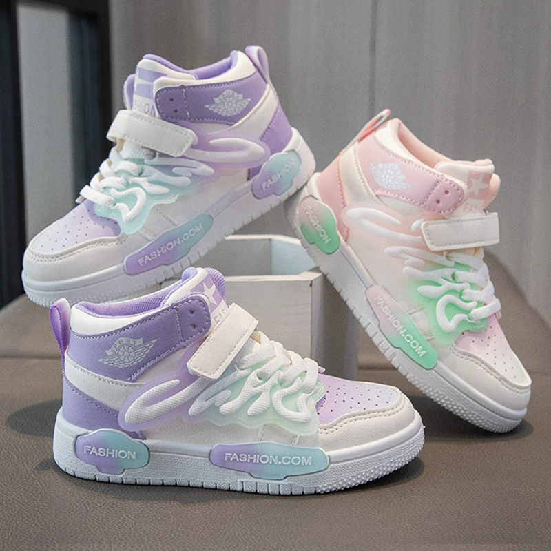 Детские высокие кроссовки, спортивная обувь для девочек, новые повседневные кроссовки весна-осень 2025 года, универсальные мягкие кроссовки для девочек
