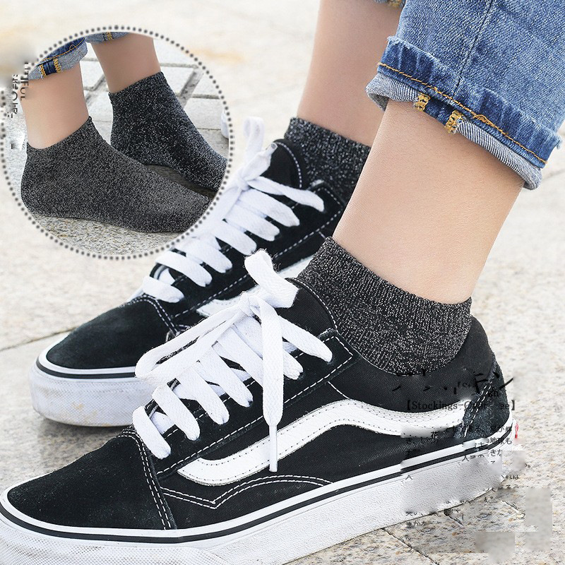 Women's Boat Socks Women's Invisible Shallow Mouth Low-Top Short Socks Spring and Summer Japanese Style Silicone Anti-Slip Gold Silver Bright Silk Onion Trendy