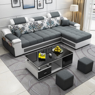 Leather Cloth Sofa Simple Modern Small Apartment Sofa Living Room Fully-fitted Three-seat Apartment Economical Cloth Sofa