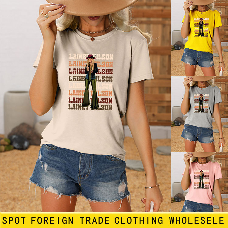 Amazon ebay independent station fashion trend ladies lainey printed round neck short sleeve t-shirt wholesale foreign trade