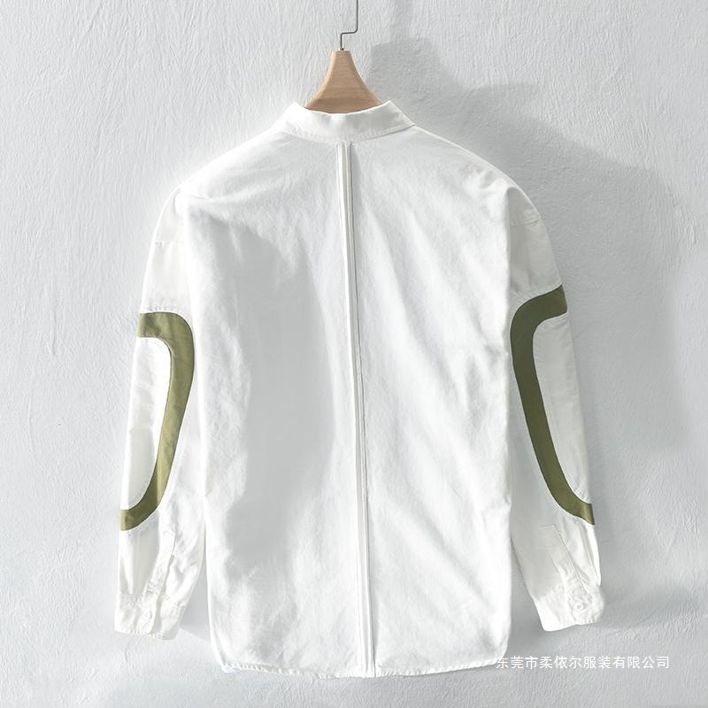 Spring and Summer Fresh Men's Shirts Casual Embroidery Stitching Contrasting Color Long-Sleeved Work Jackets Youth Trendy Shirts Thin