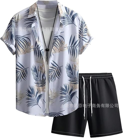 2026 viaje transfronterizo de vacaciones de viento camisa set hombre verano suelto transpirable dos piezas set mar ocio versátil