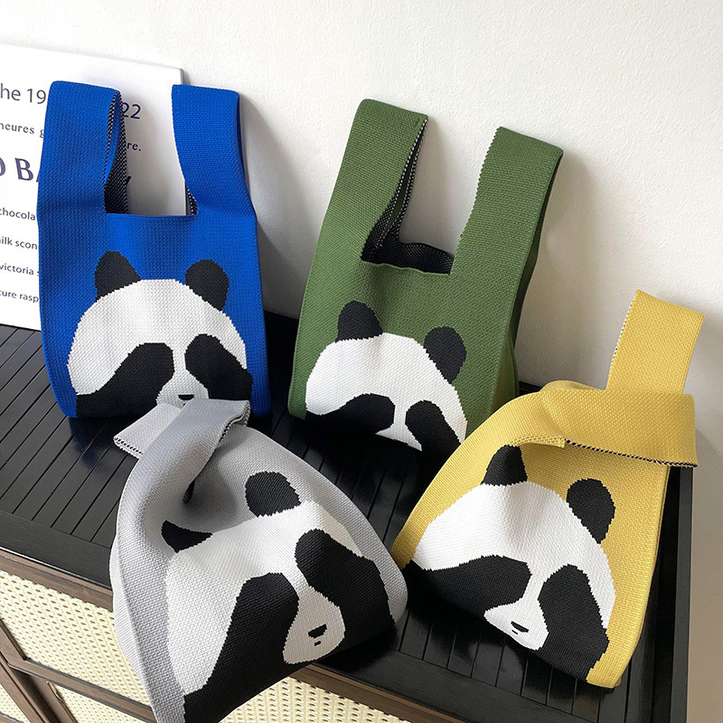 La primavera y el verano versátil lindo Panda de punto bolso de hombro estudiante de Cercanías de gran capacidad bolsa de mano de la fábrica al por mayor
