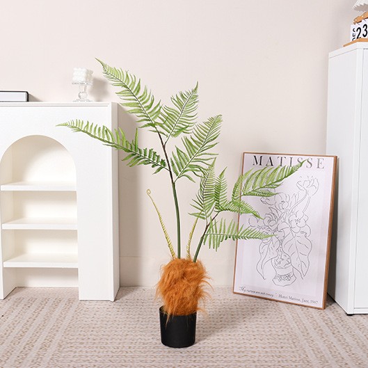 Helecho de cabeza de mono de simulación, helecho de seda dorada, árbol falso, planta en maceta, sala de estar interior, decoración del paisaje del patio, decoración de plantas verdes biónicas de piso a techo