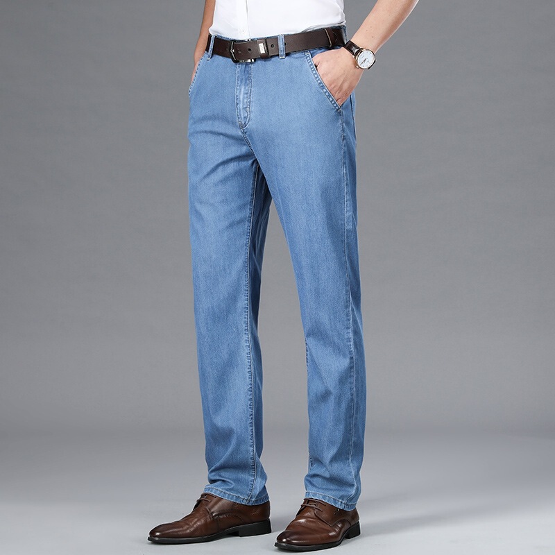 High-End Straight-Leg Jeans for Middle-Aged Men, High-Waisted, Thin Tencel, Fashionable Business Style, Spring and Summer Tencel Casual Trousers High-End Straight-Leg Jeans for Middle-Aged Men, High-Waisted, Thin Tencel, Fashionable Business Style, Spring and Summer Tencel Casual Trousers