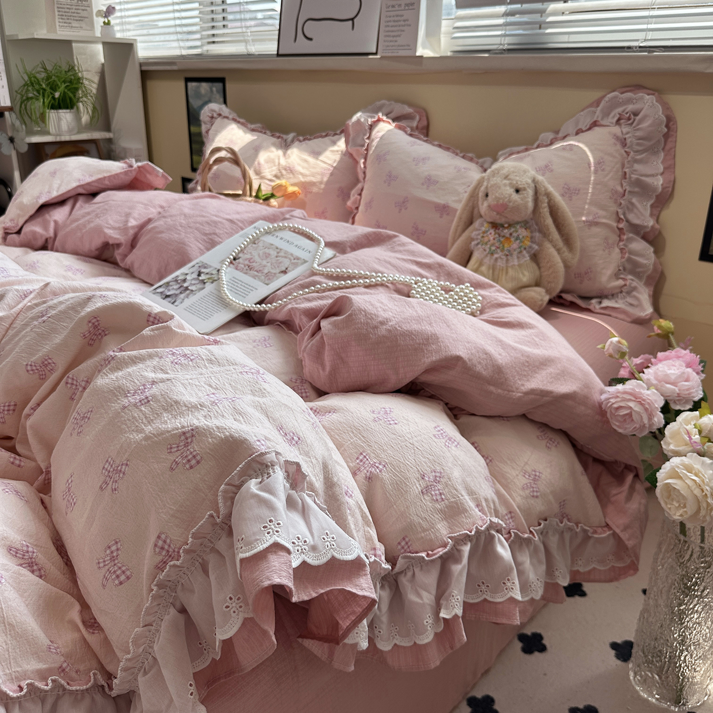 Parure de lit vintage en coton dentelle style bohème chic_voghion.com