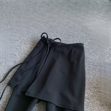 黑色高腰可拆卸休闲裤女夏季遮臀裙弹力显瘦垂感大码西装喇叭长裤