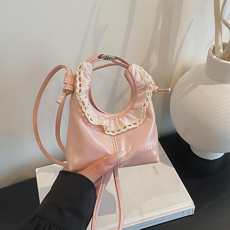 Bolsa transversal pequena de renda cor sólida para meninas, estilo coreano, mini bolsa da moda primavera/verão._voghion.com