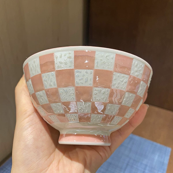 Pink plaid shiny small bowl (approx. 11*height 6cm