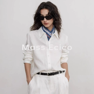 Mass Ecico慵懒宽松100亚麻衬衫女春季叠穿2026新款老钱休闲上衣