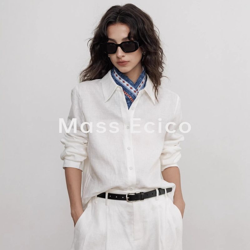 Mass Ecico Lazy Loose 100% Linen Shirt for Women, Spring Layering 2026 New Style Old Money Casual Top