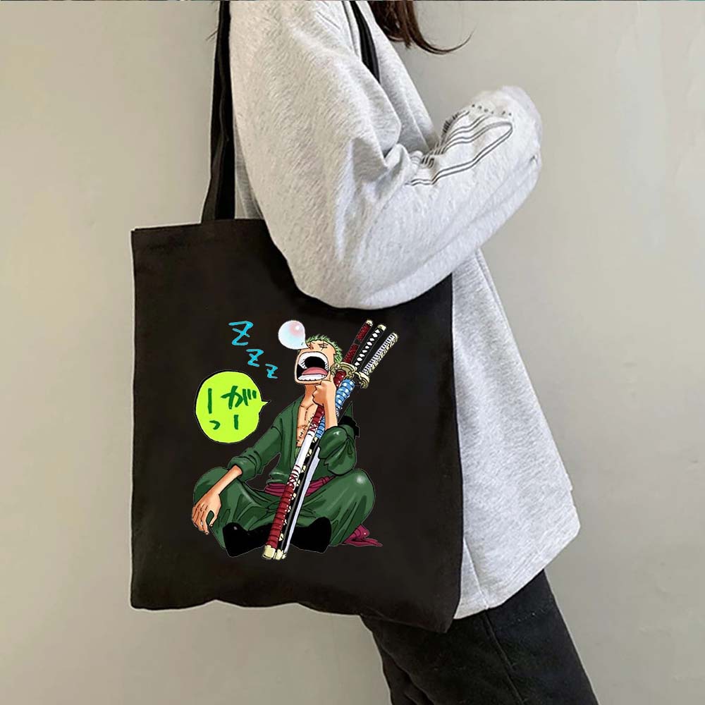 Una pieza de una pieza luffy anime impreso bolsa de lona bolsa de hombro bolsa plegable bolsa de compras