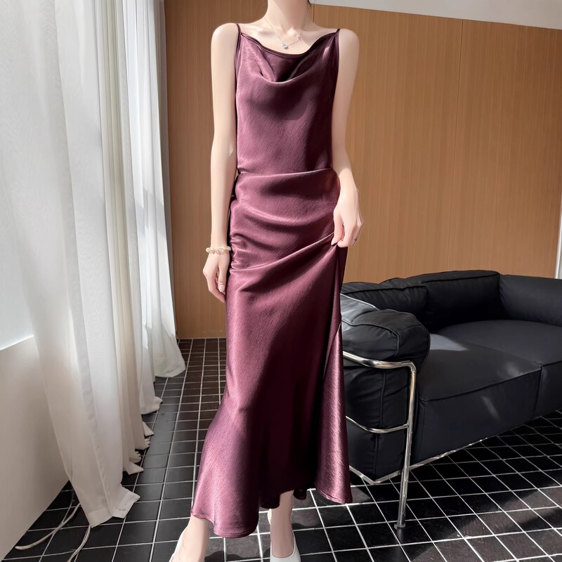 Summer new arrival: silky satin, sleeveless, halter-neck dress, slim-fit, high-waisted A-line maxi dress for women Summer new arrival: silky satin, sleeveless, halter-neck dress, slim-fit, high-waisted A-line maxi dress for women