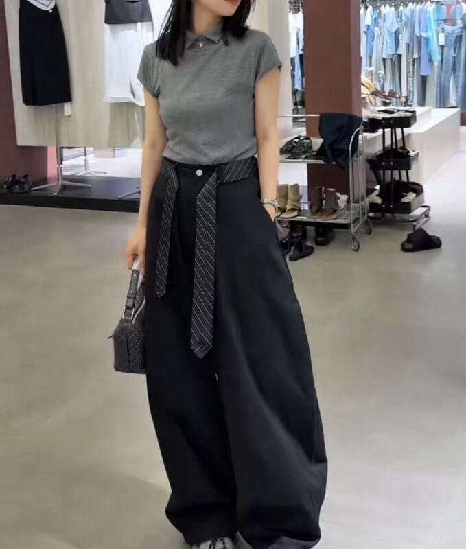 25909新大爱美依缘2025新款polo领短袖t恤高腰休闲阔腿裤显瘦洋气|undefined