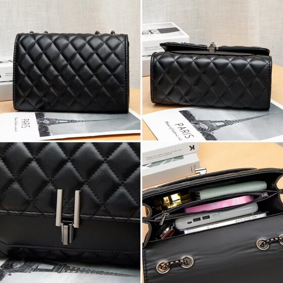 2024 Summer New Large Sheep Y Buckle Rhomboid Bag Pu Bag Ostrich Chain Bag Shoulder Crossbody Bag