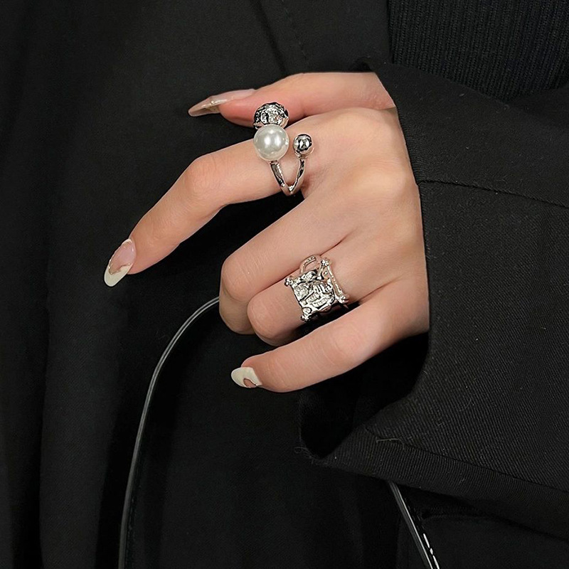 Retro Geometric Copper Inlay Artificial Pearls Open Ring 1 Piece