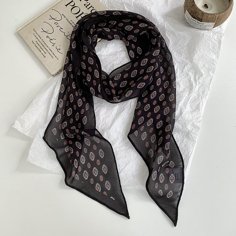 Pañuelo de seda de lunares de tira larga, cinta estampada de alta calidad, bufanda decorativa de relajación de todo fósforo de primavera y verano, temperamento, cinta para el cabello, accesorios para el cabello