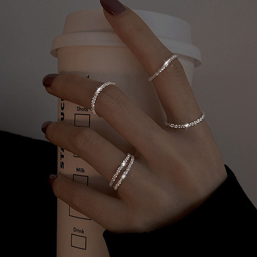 Japanese and Korean-inspired glittering starry sky single ring for women, niche ring with a cool and detached style, stackable ring for women