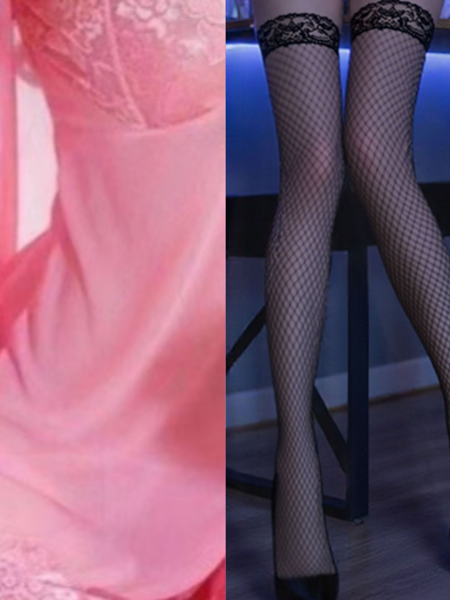 수박 레드 + 블랙 망사 스타킹