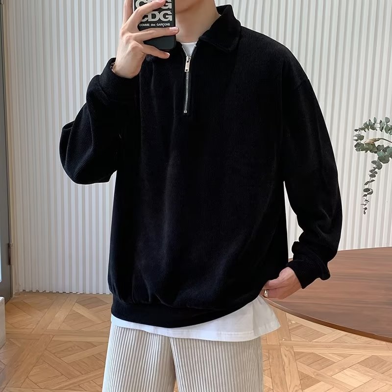Half Zip Long Sleeve T-shirt Men Spring and Autumn New Loose Top for Men's Fashion Brand Casual Polo Neck Sweater_voghion.com