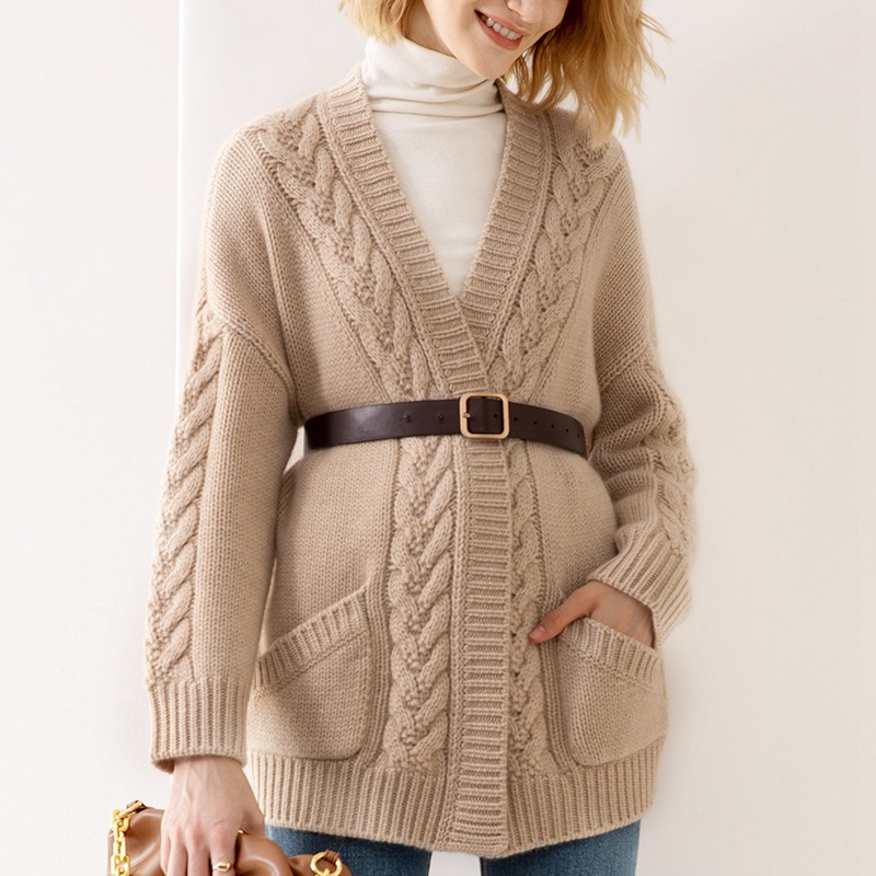 Europa y los Estados Unidos transfronterizos V-collar temperamento cardigan de punto 2024 otoño y invierno nuevo suéter largo y largo suéter chaqueta de mujer