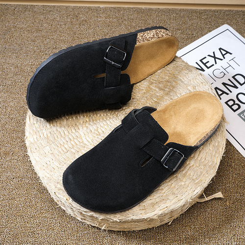 Best-selling men's and women's Birkenshine shoes, cowhide toe half slipper, thick bottom slipper for outdoor wear, fishing soft sole cork Birkenshine shoes 