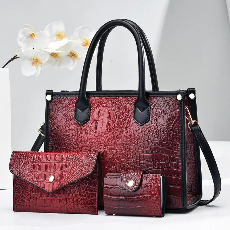 Bolsas de tres piezas para niños, bolsas de piel brillante, patrón de cocodrilo coreano, bolsas de nuevo estilo simples, bolsas de mano de mujer.