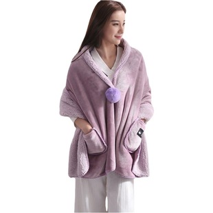 Multifunctional shawl blanket lambswool blanket simple women's internet celebrity cloak flannel blanket winter thickened nap
