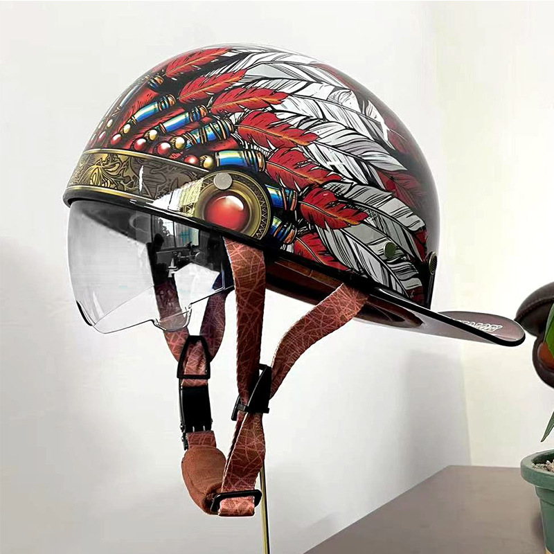電気自動車のヘルメットの男の冬の日本式の復古の機関車のペダルのオートバイの250女の小さいヘルメットの体の半ヘルメットの瓢箪のヘルメット
