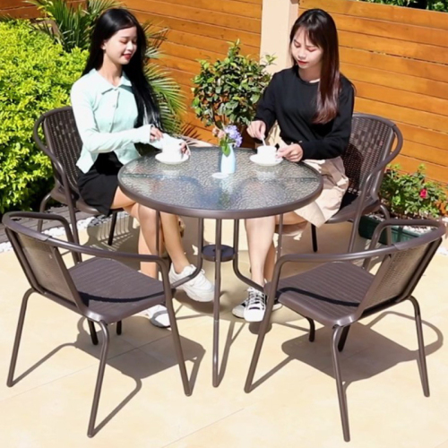 Outdoor table and chair set with umbrella rattan chair, three-piece outdoor chair, balcony outdoor furniture, small tea table, wrought iron courtyard table and chair