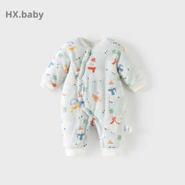秋冬季宝宝夹棉连体衣新生儿夹棉哈衣冬季夹棉爬服哈衣