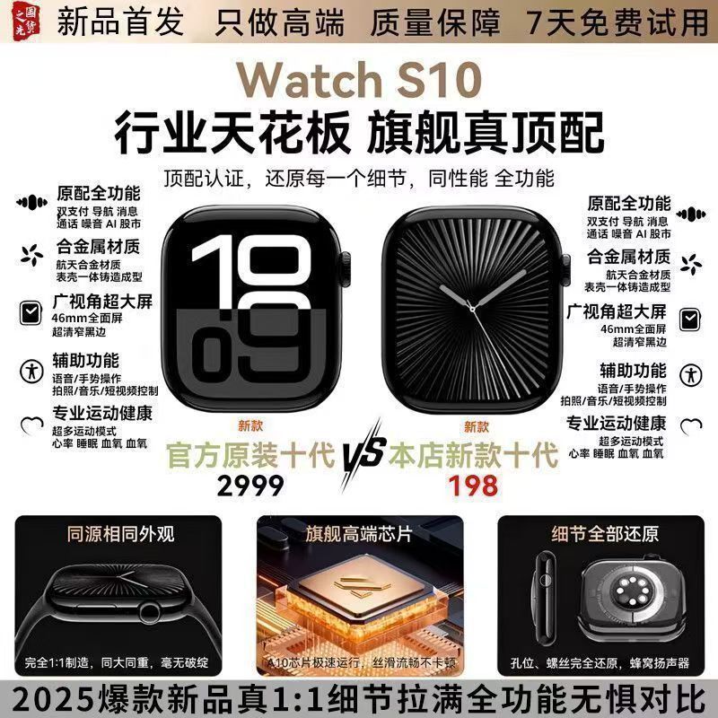 华强北新款watchS10蓝牙手表顶配4G内存心率血糖运动功能女性健康|undefined