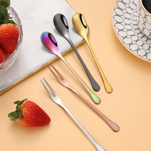 304 stainless steel fruit fork creative ice cream dessert small spoon seasoning coffee honey stirring spoon mooncake fork