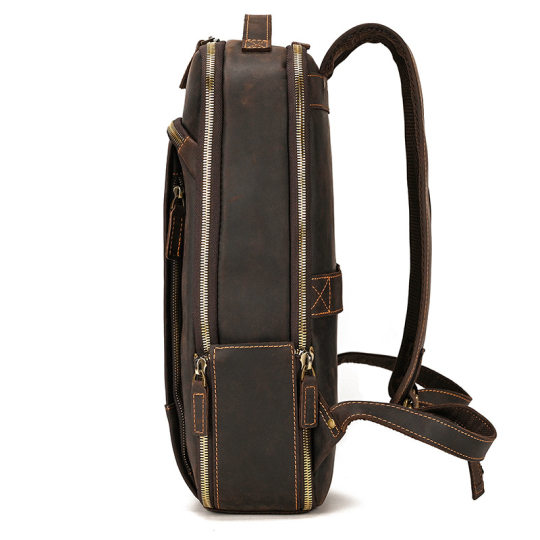 Retro backpack double zipper main bag genuine leather backpack large capacity Crazy Horse leather outdoor travel bag casual computer bag