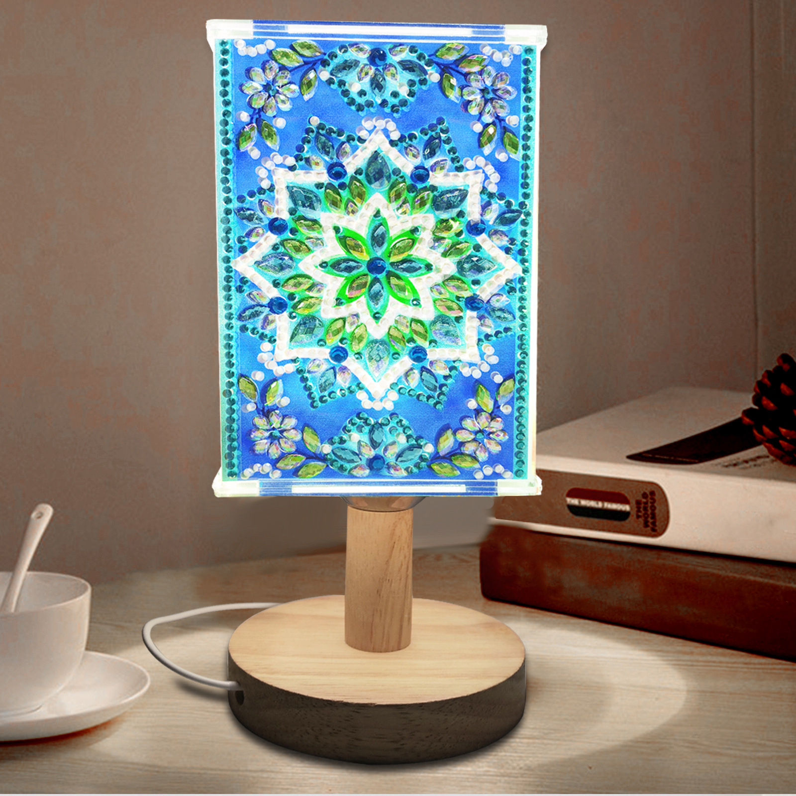 Pintura de diamantes perimetral hecha a mano lámpara de escritorio DIY transfronteriza pintura de diamantes de venta caliente decoración creativa Mandala