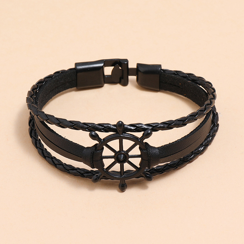 Punk Fashion Black Braided Leather Bracelet display picture 1