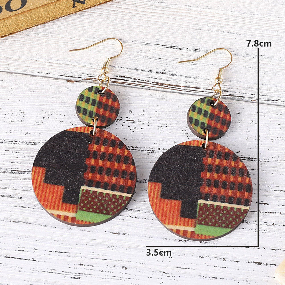 Women'S Gender Bohemian Geometric Wood Printing Women's Drop Earrings