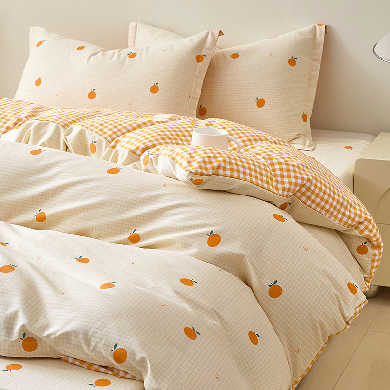 Juego de cuatro piezas de algodón de dibujos animados 2025 nuevo estilo 100 funda de edredón de algodón sábana estilo sábana ropa de cama de tres piezas 4