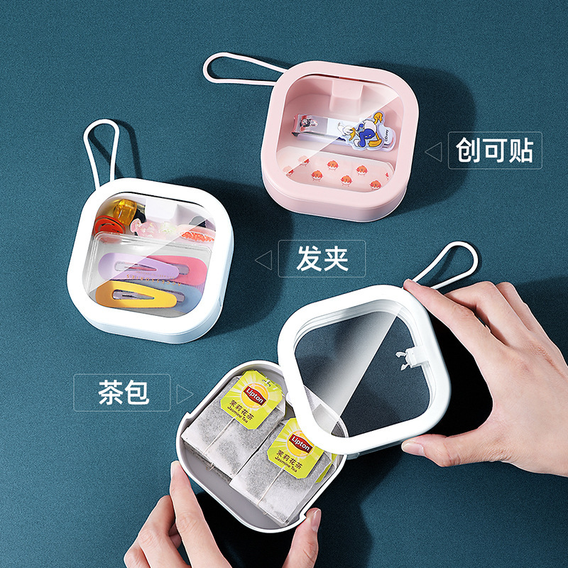 桌面雜物塑料收納盒旅行便攜多功能按壓式棉簽盒髮夾儲物盒整理盒