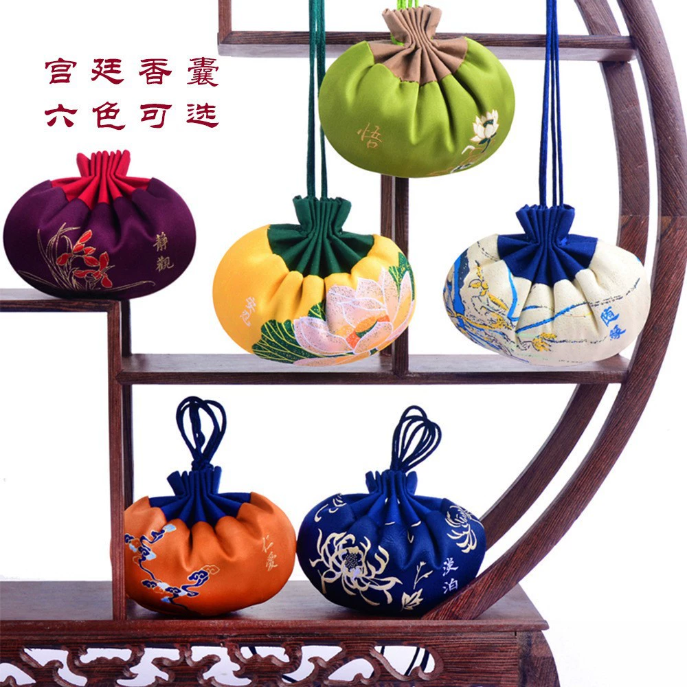 Портативный молитвенный пакетик в китайском стиле, подвесной на шею, традиционный пакетик, сумка на удачу, пустой пакетик, пакетик в китайском стиле с полынью и лотосом
