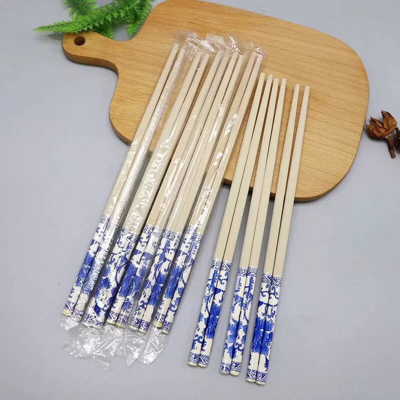 青花瓷竹筷商用一次性外卖天然楠竹印花筷子独立包装卫生吃饭竹筷