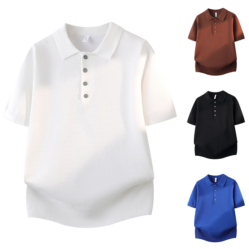 Polo camiseta de punto camiseta de manga corta hombre botón de solapa vieja camiseta comercial de hielo de seda de verano fábrica transfronteriza al por mayor