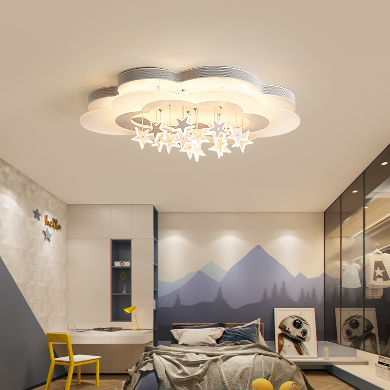Cloud and Star Ceiling Lamp Nordic Children's Room Lamp Led Eye Protection Room Lamp Personalized Creative Living Room Lamp Dimmable