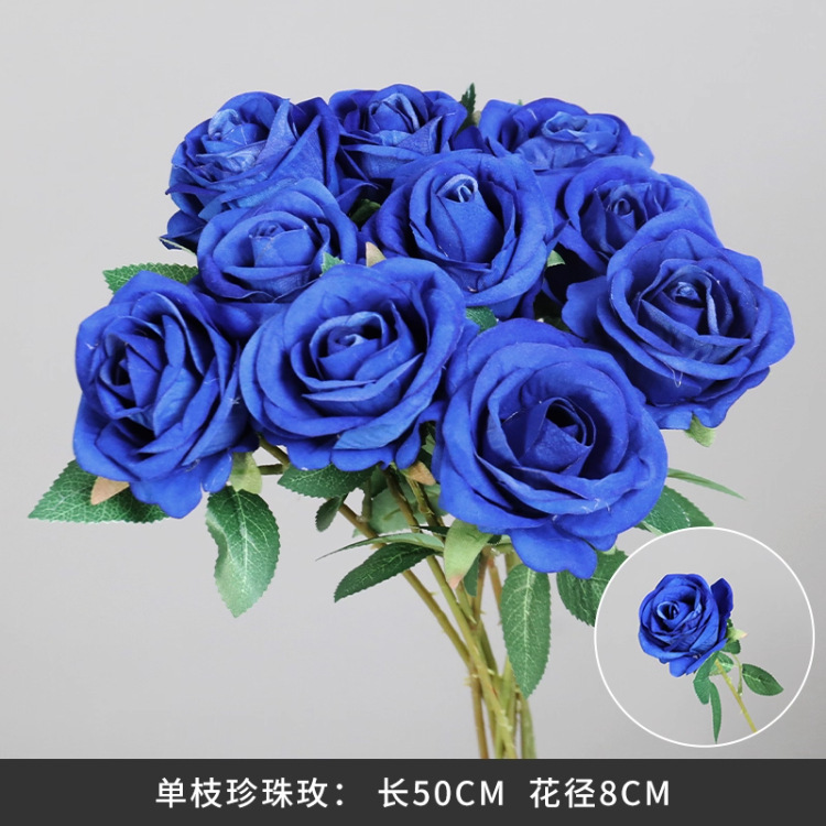 克莱因宝蓝色仿真花婚礼堂布置深蓝色假花吊顶直播间装饰插花玫瑰|undefined