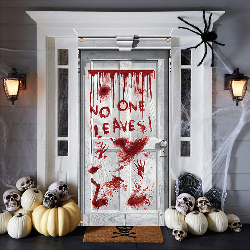 Cross-Border Halloween Horror Bloody Door Cover Holiday Party Decoration Scene Outdoor Porch Door Banner Hanging Cloth Flag