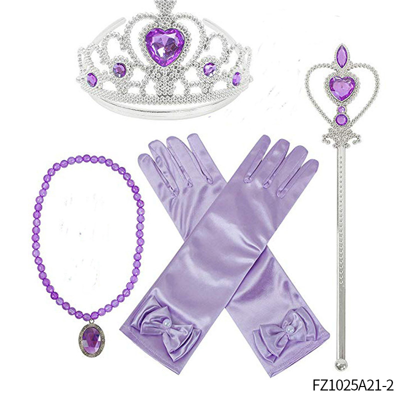 Princesa Aisha vestido de cabello de la princesa de nieve vestido de la princesa de nieve corona varita mágica anillo pendientes set de seis piezas